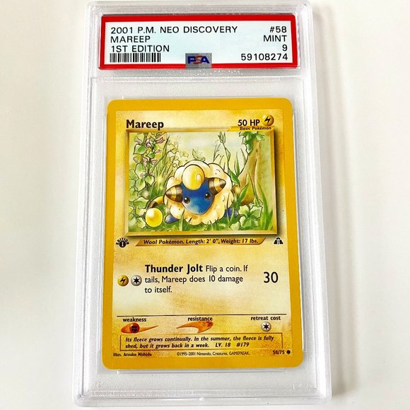 PSA 9 Mareep Mint #58 1st Edition Neo Discovery 2001 Pokémon 59108274 - Picture 1 of 2